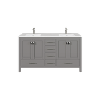 Eviva London DS Bathroom Vanity with Carrara Quartz Top, Gray, 60"
