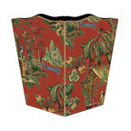 Red Chinoiserie Scalloped Top Wood Wastepaper Basket, Wastepaper Basket
