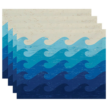 18"x14" Deep Sea, Geometric Print Pacemat, Blue, Set of 4