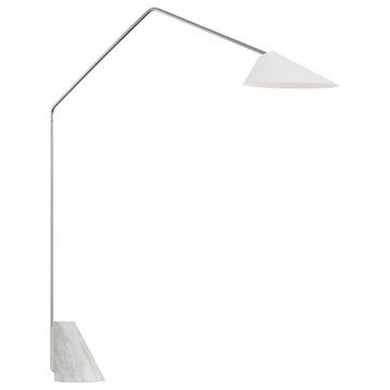 Lorna Extra Large Arc Floor Lamp in Polished Nickel with White Shade