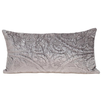 Taupe Quilted Velvet Lumbar Throw Pillow