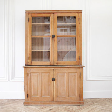 Antique Rustic Pine Wood 2 Part Cupboard