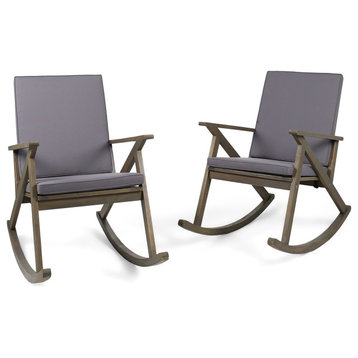 GDF Studio Louise Outdoor Acacia Wood Rocking Chair, Gray/Gray, Set of 2