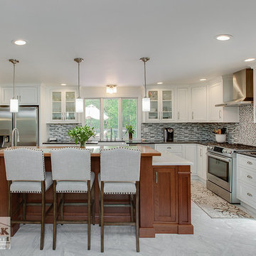 Gorgeous White Kitchen with Cherry Breakfast Bar