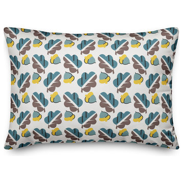 Acorns and Leaves Pattern in Blue Throw Pillow