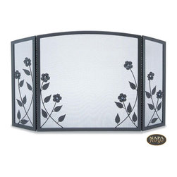 Forged Floral Tri Panel Screen in Black - Fireplace Accessories