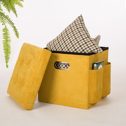 Glitzhome Cube Faux Suede Foldable Storage Ottoman with/Padded Seat Yellow - Products