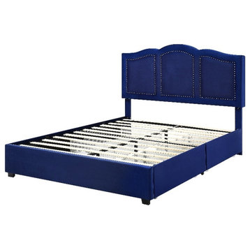 Furniture of America Alameda Fabric Upholstered Queen Bed with Drawers in Navy