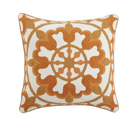 Floral Crewelwork Pillow Cover - Orange - Decorative Pillows