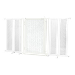 Fusion Gates - 71.5"-74" White Pearl Fusion Gate with Chevron Trail in White Design - Dog Gates