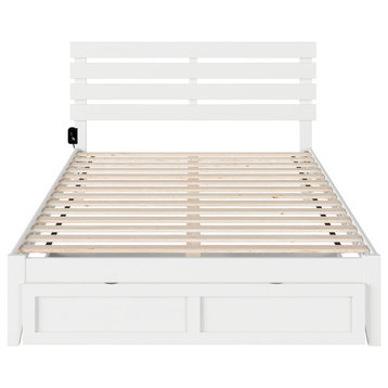 Oxford Queen Bed With Foot Drawer and USB Turbo Charger, White