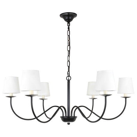 Black Finish And White Shade 6-Light Chandelier