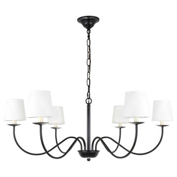 Black Finish And White Shade 6-Light Chandelier