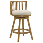 Armen Living - Harper Wood and Fabric Barstool, Ivory, 26" Counter Height - The Harper Barstool Collection strikes the perfect balance between modern flair and everyday comfort, making it a stylish and practical choice for your home. Available in both counter and bar heights, each stool features a gently rounded cushion upholstered in soft, easy-care fabric, offered in a refined ivory or versatile fog tone. The seat pairs beautifully with your choice of a warm Amber Glow wood finish or a crisp matte white, blending seamlessly into a wide range of interiors.