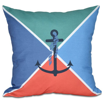 Anchor Flag, Geometric Print Outdoor Pillow, Green, 20"x20"