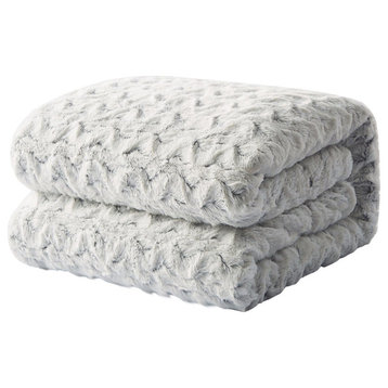 Tache Faux Fur Snowy Gray Throw Bed Blanket, 90x90