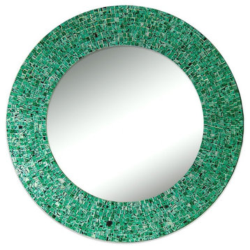 24" Traditional Decorative Mosaic Wall Mirror, Emerald Green