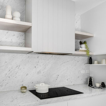 Modern V-groove Cabinets and Floating Shelves