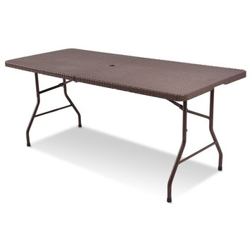 Modern 6' Portable Folding Rattan Table