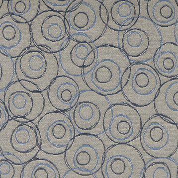 Dark Blue and Gold Circles Durable Upholstery Fabric By The Yard