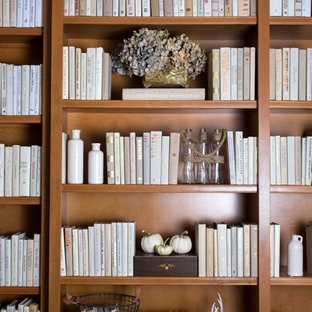 Photo of a medium sized modern home office and library in Atlanta with a reading nook and brown walls.