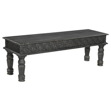 Wiley 58" Carved Dining Bench, Black