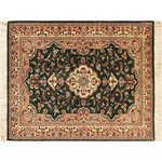 Bareens Designer Rugs - Kashan Pak Persian Clifton Green/Ivory Wool Rug - 2'6'' x 4'1'' - Designed with mesmerizing intricacy and gorgeous color palette, this hand-knotted masterpiece demonstrates the beauty and electrifying thrill of Pak Persian art. These meticulously hand-knotted Pak-Persian rug is made with pure wool and features breathtaking traditional, transitional, and tribal designs in bold luxurious color pallets. Known for their intricate designs these rugs are a reproduction of Persian rugs, made in Pakistan with unique Mughal designs. Made by master weavers using the same Persian texture, design and dying technique, we wanted to produce the most significant manifestation of Persian art, life, and culture. This rug is most famous for its exceptional quality, incredible designs, patterns, and vibrant rich color. Pak-Persian rugs made with Persian weave with high knot counts, which enables the high intricacy and detail found in the patterns are also referred to as "State of art", each color adds a rich beautiful detail in the artwork of this rug. The design, color, and beautiful chromatic composition with a vibrant sheen with intricate designs, exude beauty, elegance, and quality make this rug a masterpiece of its own.