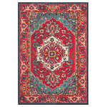 Safavieh - Safavieh Monaco Collection MNC207 Rug, Red/Turquoise, 5'1" X 7'7" - Free-spirited and vibrantly colored, the Safavieh Monaco Collection imparts boho-chic flair on fanciful motifs and classic rug designs. Contemporary decor preferences are indulged in the trendsetting styling and addictive look of Monaco. Power-loomed using soft, durable synthetic yarns creating an erased-weave patina that adds distinctive character to room decor.