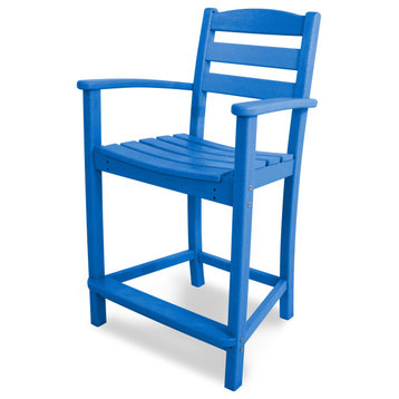 Polywood La Casa Cafe Counter Arm Chair, Pacific Blue