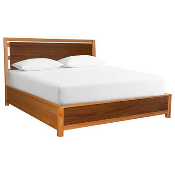 A-America Modway Solid Wood Queen Angled Panel Bed in Natural and Walnut