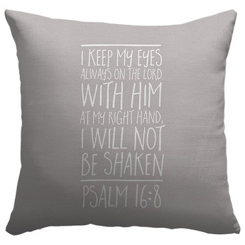 "Psalm 16:8 - Scripture Art in White and Grey" Outdoor Pillow 16"x16"