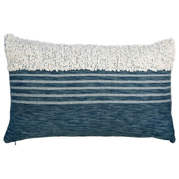 Delmar Handwoven Wool Blend 14x24 Lumbar Pillow, Off White and Indigo Blue