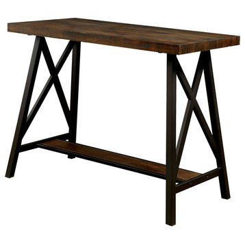 Benzara BM183600 Wooden Counter Height Table With Metal Angled Legs, Black/Brown