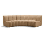 Meridian Furniture - Infinity Channel Tufted Velvet Modular Chair, Camel, 3 Piece - Create a seating group that works for every possible situation with this Infinity modular sofa and other pieces in the Infinity collection. Upholstered in soft Camel velvet material that feels great against the skin and offers long-wearing beauty, this piece fits with other Infinity items for an infinite number of combinations that get your seating requirements just right but that look just as nice when used on their own.