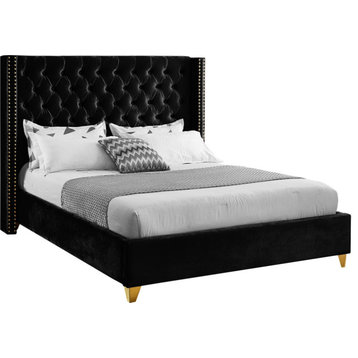 Barolo Velvet Upholstered Bed, Black, Full