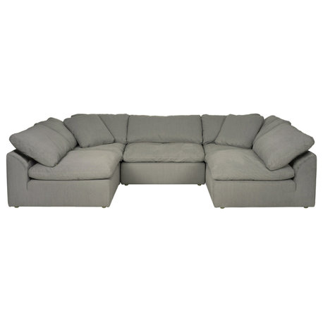 5-Piece Slip-Covered U-Shaped Sectional Sofa, Gray