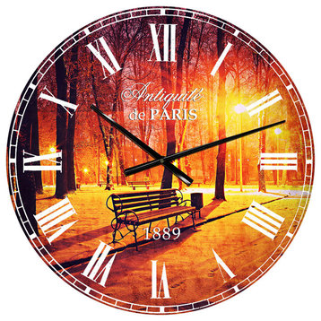 Benches Covered in Winter Snow Landscape Round Wall Clock, 23x23