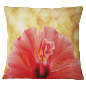 Hibiscus Flower With Lit Up Background Floral Throw Pillow, 18"x18"