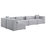 Meridian Furniture - Cube Upholstered Modular Sectional, Gray, 5-Piece: 3 Armless Chair, 2 Corner Chair, Linen Texured Fabric - Mix and match the pieces in this Cube modular section to personalize its fit for your space. This modular unit features soft grey linen textured upholstery that's not only beautiful to behold but is easy to care for an maintain. Attachment latches beneath each piece of this sectional make it a simple feat to put the pieces together to meet your specific preferences. Choose other items from the Cube lineup to expand the sectional as desired.