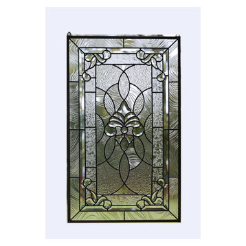 20" x 33.75" Stunning Handcrafted All clear stained glass and bevel window Panel