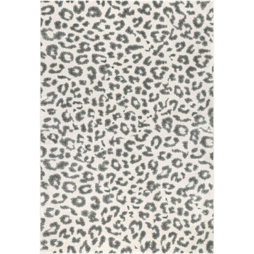 Transtional Contemporary Leopard Print Area Rug, Gray, 6'7"x9'