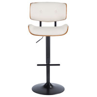 LumiSource Lombardi Adjustable Barstool, Walnut and Cream