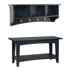 Alaterre Furniture - Alaterre Furniture Shaker Cottage Storage Wood Hook with Bench in Charcoal Gray - Hall Trees