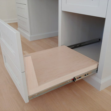 Light Gray Built-in Desk Unit with Inset Doors and Drawer Fronts