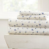 Becky Cameron Floral Pattern 4 Piece Bed Sheet Set, Light Blue, Queen
