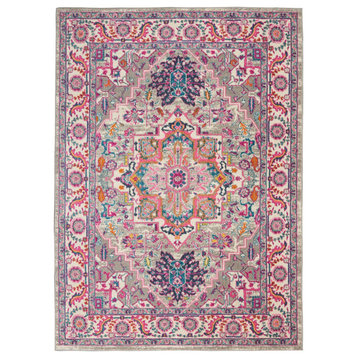 5' X 7' Pink And Gray Power Loom Area Rug