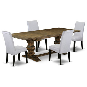 East West Furniture Lassale 5-piece Wood Dining Set in Jacobean Brown/Black