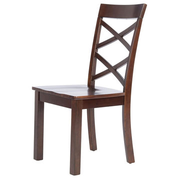 Set of 2 Dining Chair, Wooden Frame With Double Crossed Back, Brown Finish