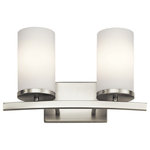 Kichler - Bath 2-Light, Brushed Nickel - Streamlined and simple. This Crosby 2 light bath light in Brushed Nickel delivers clean lines for a contemporary style. The clear glass shades enhance this minimalistic design.