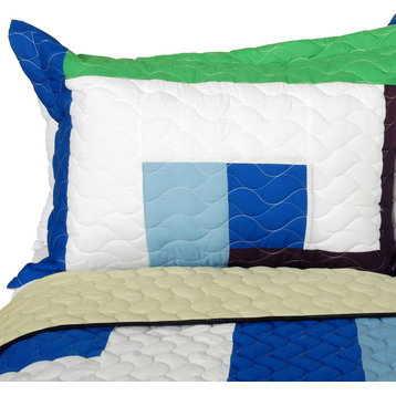 Dizzy Sun 3PC Vermicelli-Quilted Patchwork Geometric Quilt Set Full/Queen